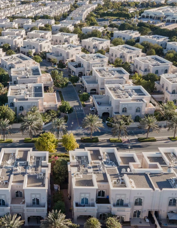Aerial photograph of the villa communities within Dubai Silicon Oasis, from its official investor guide